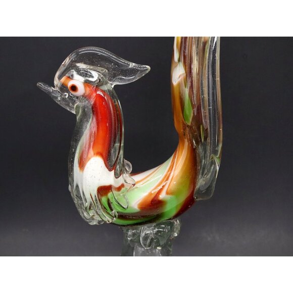 Vintage Hand Blown Art Glass Roadrunner or Pheasant 18" Tall Colorful - Picture 6 of 16